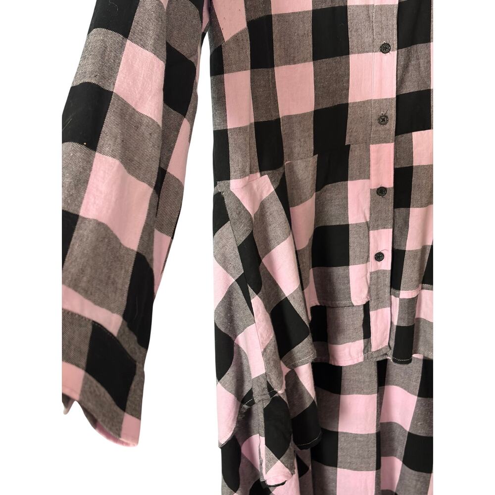 Lane Bryant Embellished Buffalo Plaid Tunic Shirt 14 Sharkbite Hem Cottagecore - Picture 4 of 6